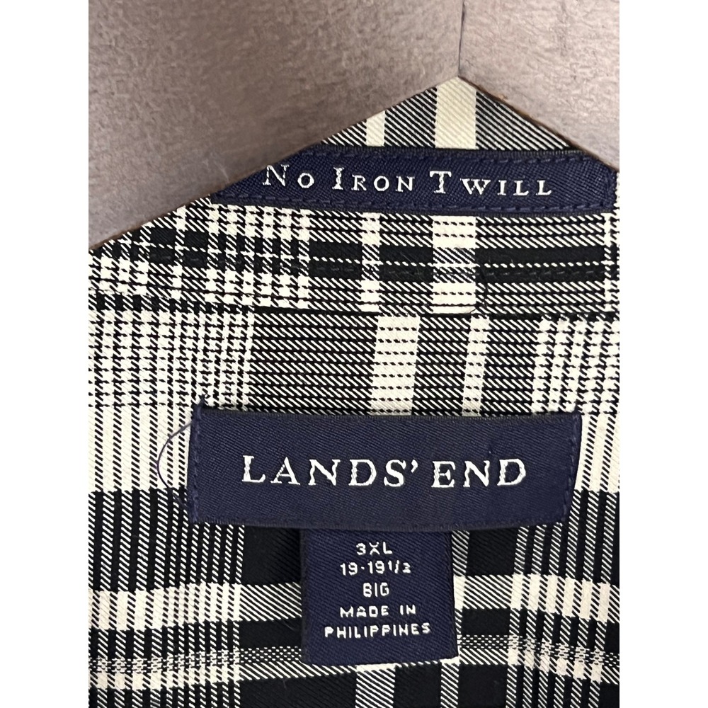Lands' End Button Down Shirt Mens 3XL Black White Excellent No Iron Twill Plaid - Picture 3 of 6